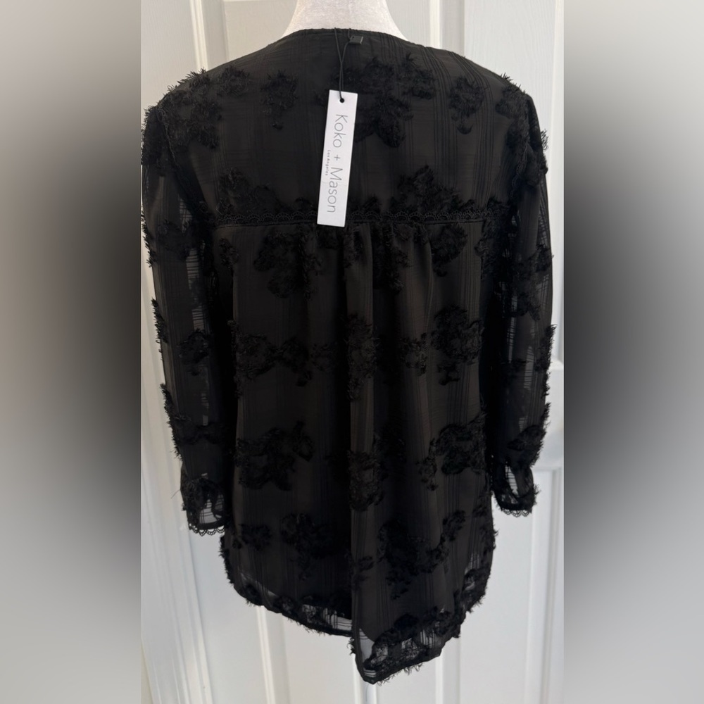 NWT Koko + Mason Lace Ruffle Black  Top Size M - Picture 4 of 10